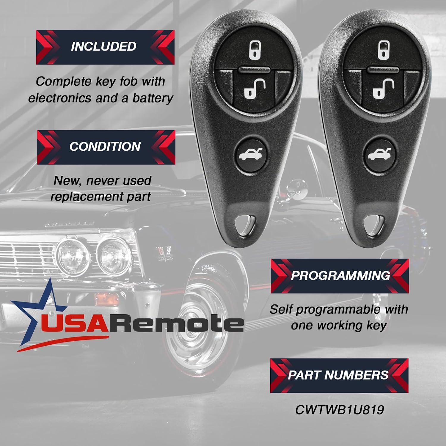 Key Fob fits Subaru Forester Impreza Legacy Outback Keyless Entry Remote (CWTWB1U819), Set of 2