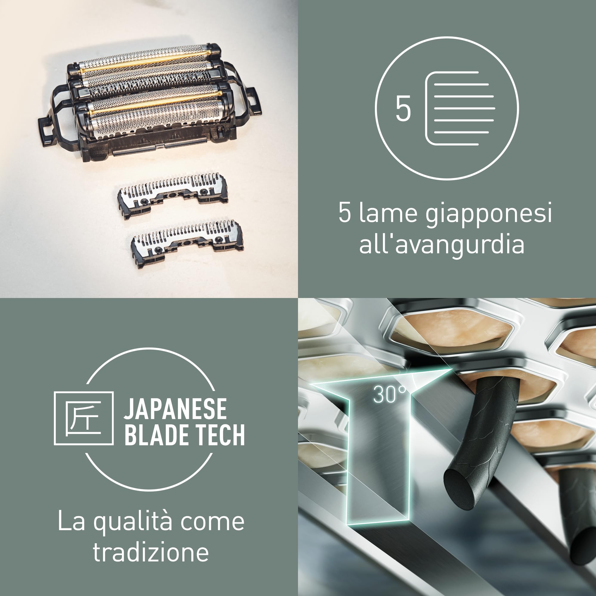 Panasonic WES9034Y1361 Lame di Ricambio per Rasoi Elettrici ES-LV9N, ES-LV7N e ES-LV6N, Confezione Combinata, Sistema a 5 Lame, Acciaio Inox Giapponese all'Avanguardia, Impermeabile