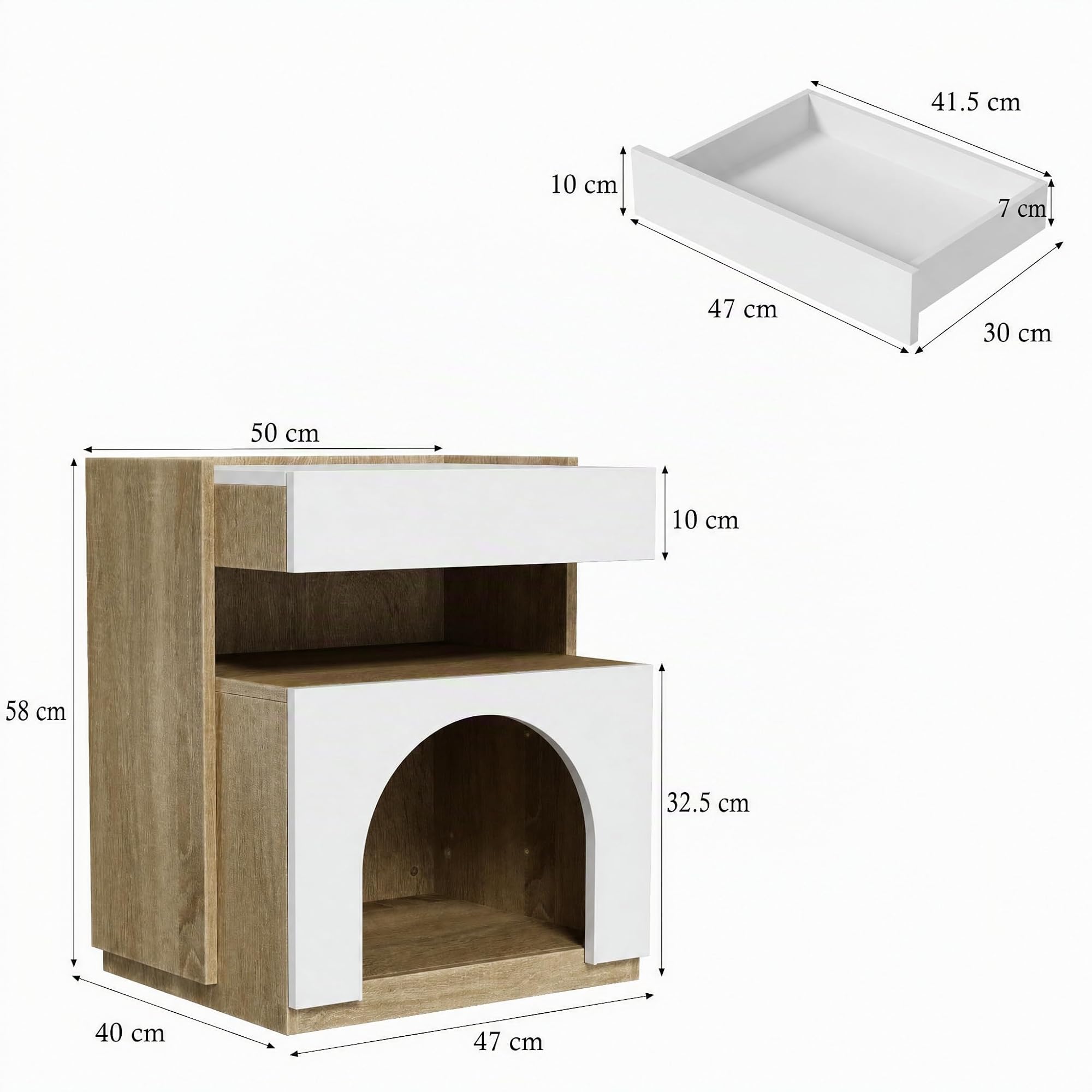 Katzenkäfig Katzenkloschrank mit Katzenhöhle Katzenschrank für Katzentoilette Katzenklo mit 2 Löchern 4 Türen Katzenhaus für Katze Weiß 50x40x58cm
