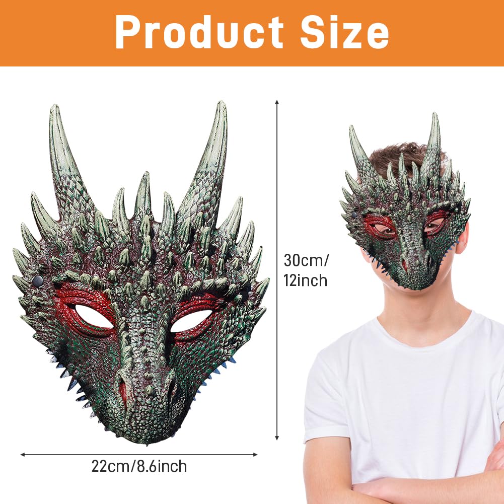 WFKKMEQ Halloween Dragon Mask, 3D Animal Dragon Masks, Halloween Masquerade Costume Party Unisex Fancy Dress Outfit - Image 2