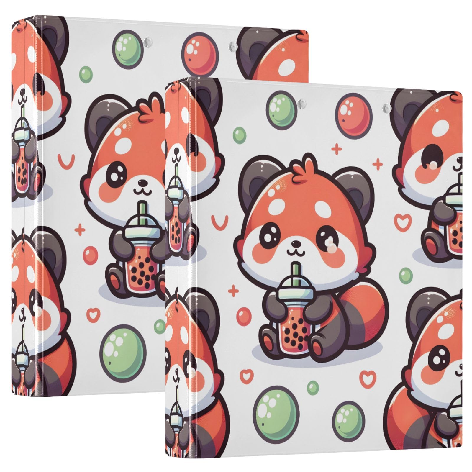 Raccoglitore a 3 anelli con simpatico panda rosso con cartone animato Bubble Tea, 3,8 cm, 200 fogli, formato A4, per casa, scuola, ufficio, confezione da 1