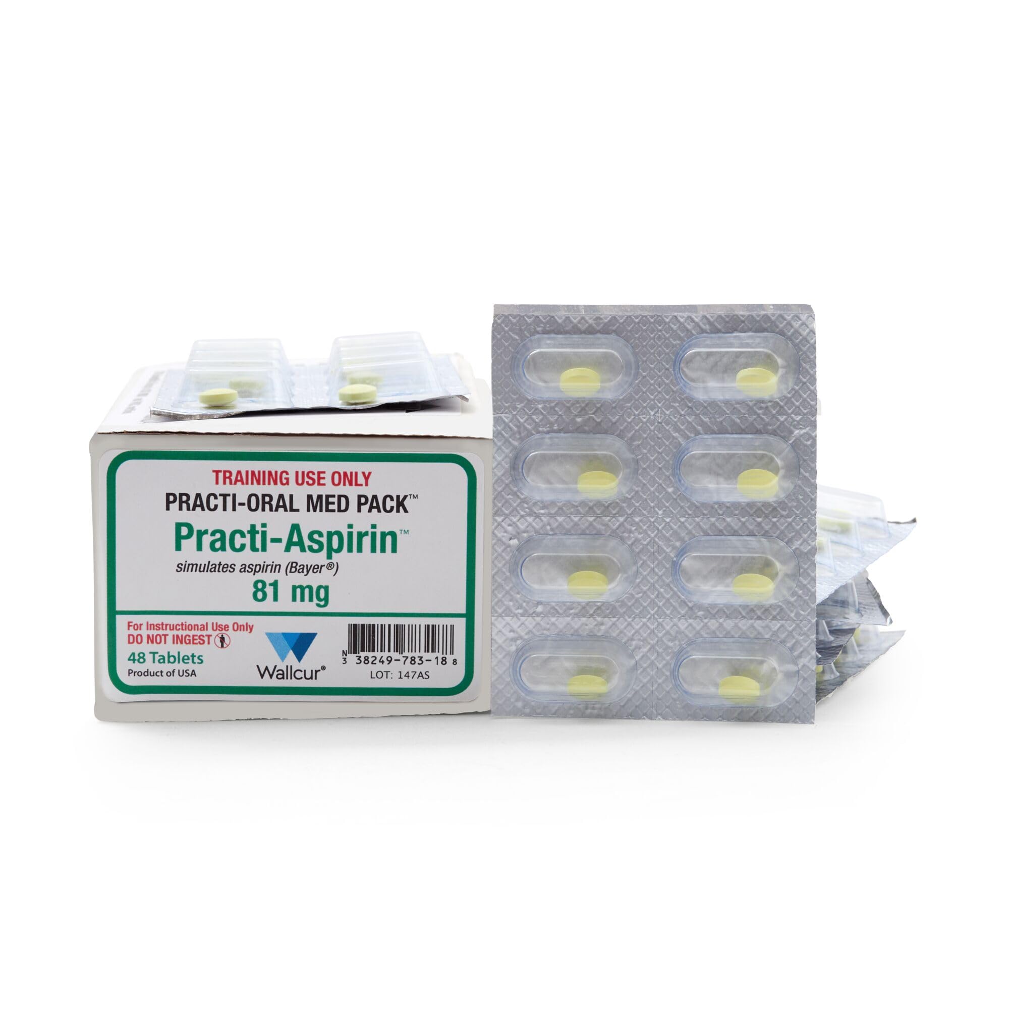 Practi-Aspirin 81mg Einzeldosis zur oralen Anwendung (48 Tabletten) - Simulationsprodukt für medizinisches Training