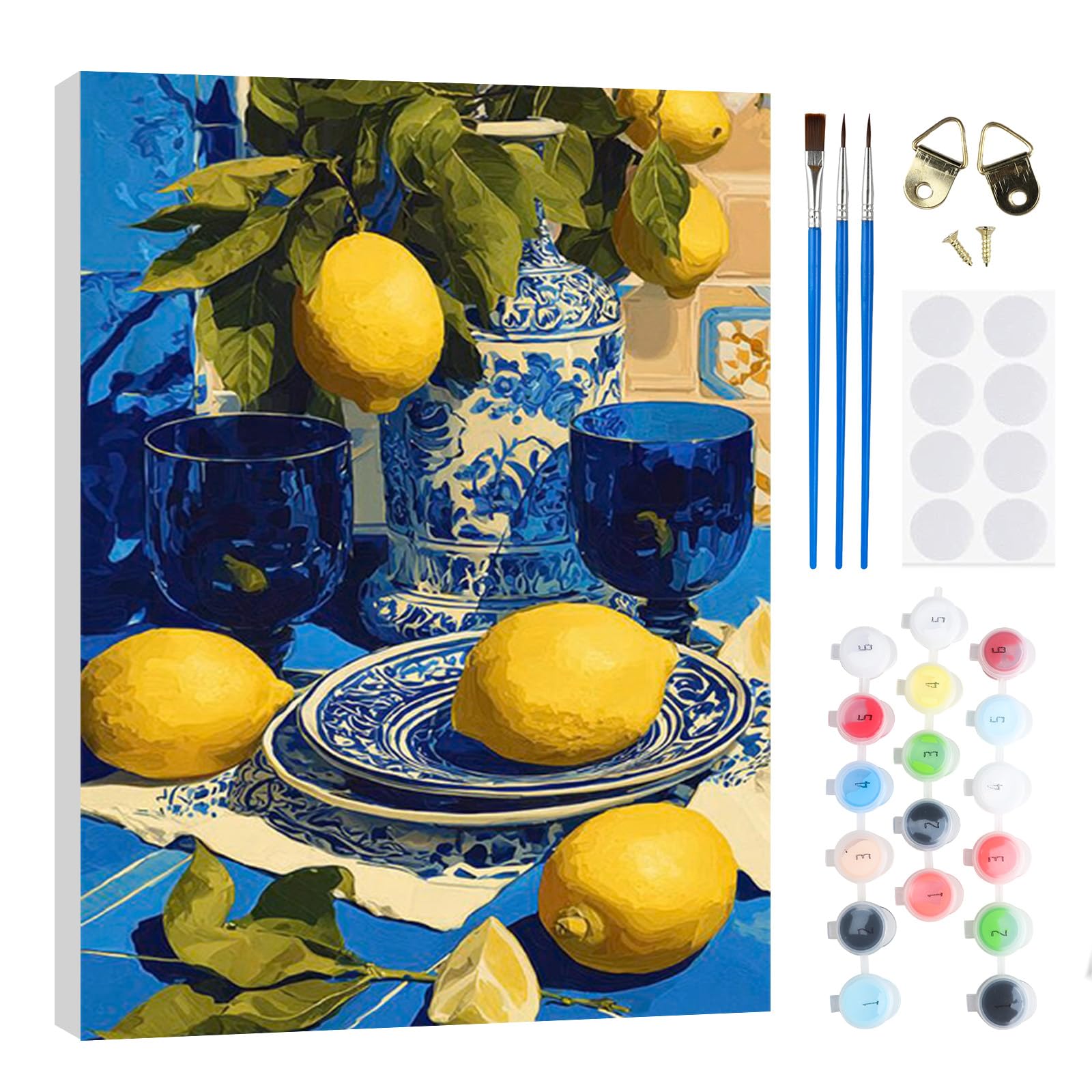 RICUVED Lemon Paint by Numbers Kits for Adults Kids,Teacup Painting Kits for Beginners On Clear Symbols Canvas with Wooden Framed, Easy DIY Acrylic Pigment Drawing Paintwork 20x30cm