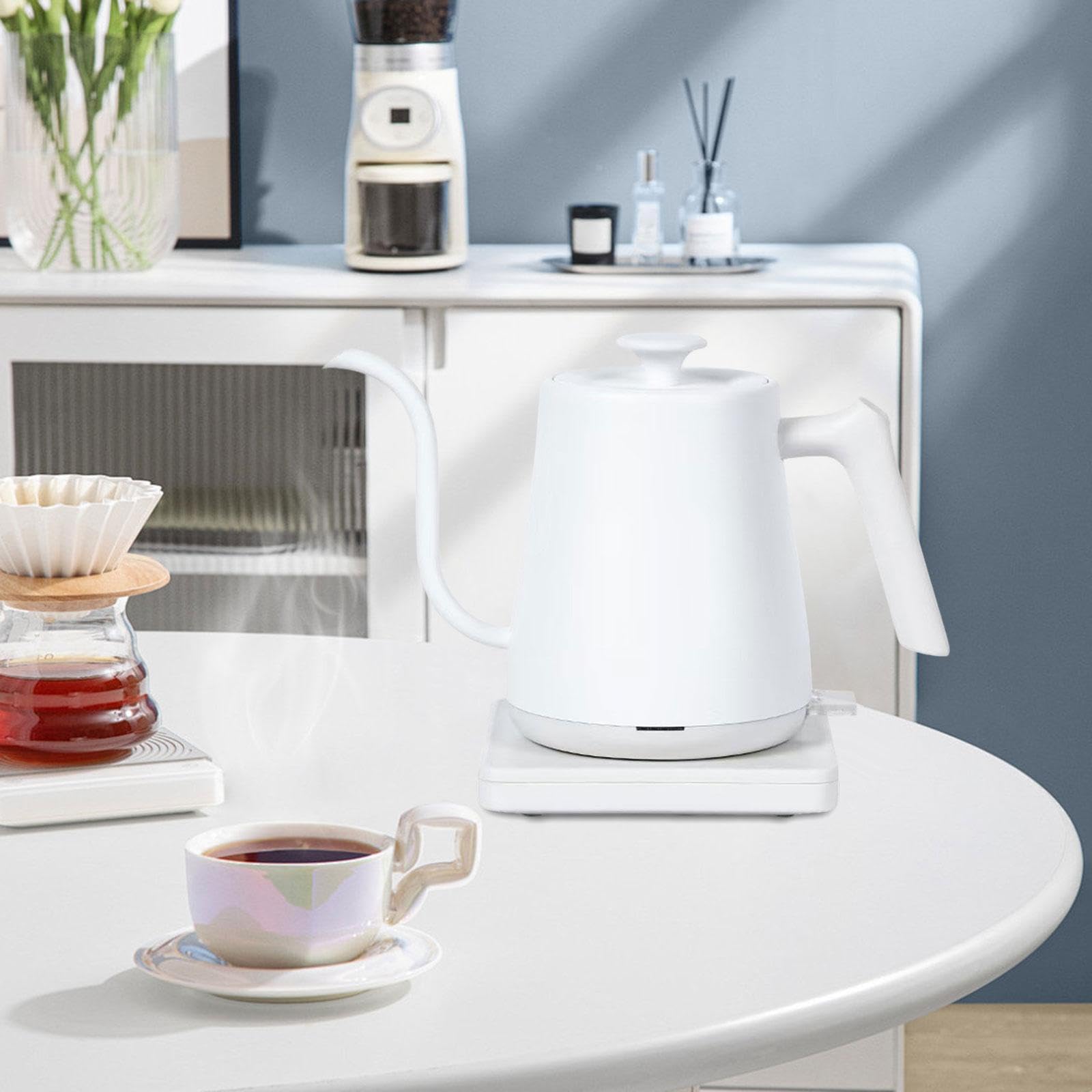 Hervidor como Cafetera Y Tetera para Bebidas de Infusión con Mango Ergonómico Y de Precisión para La Cocina Y La Oficina 08L, Blanco, Individual