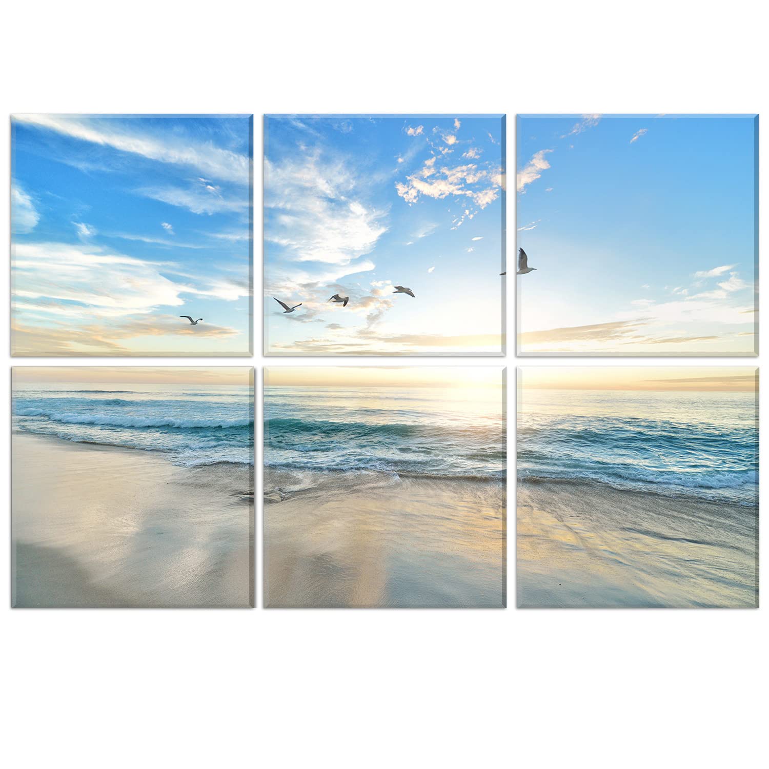JBERArt Acoustic Panels, 6 Pack Self-Adhesive Large Wall Art Paintings for Wall Decoration, Sound Absorbing Panels for Recording Studio, Living room and Bedroom, 72x48inch(Seabirds) (JB-08)