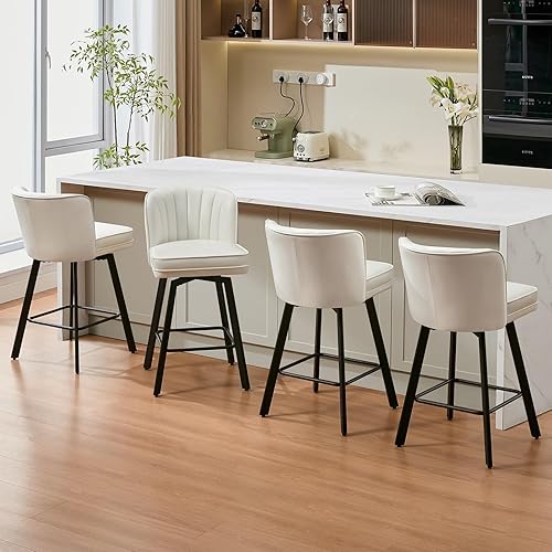 Miniatura 21 de Juego de 2 taburetes de bar giratorios de altura de mostrador, taburetes modernos de 26'' con respaldos y patas de metal, sillas de bar tapizadas,