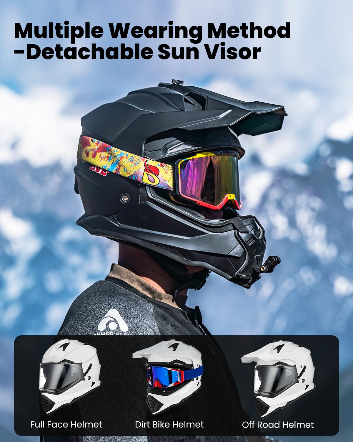 ILM Casco Moto Cross Integrale Donna Uomo ECE Omologato con Doppia Visiera Casco Moto Motocross WS902