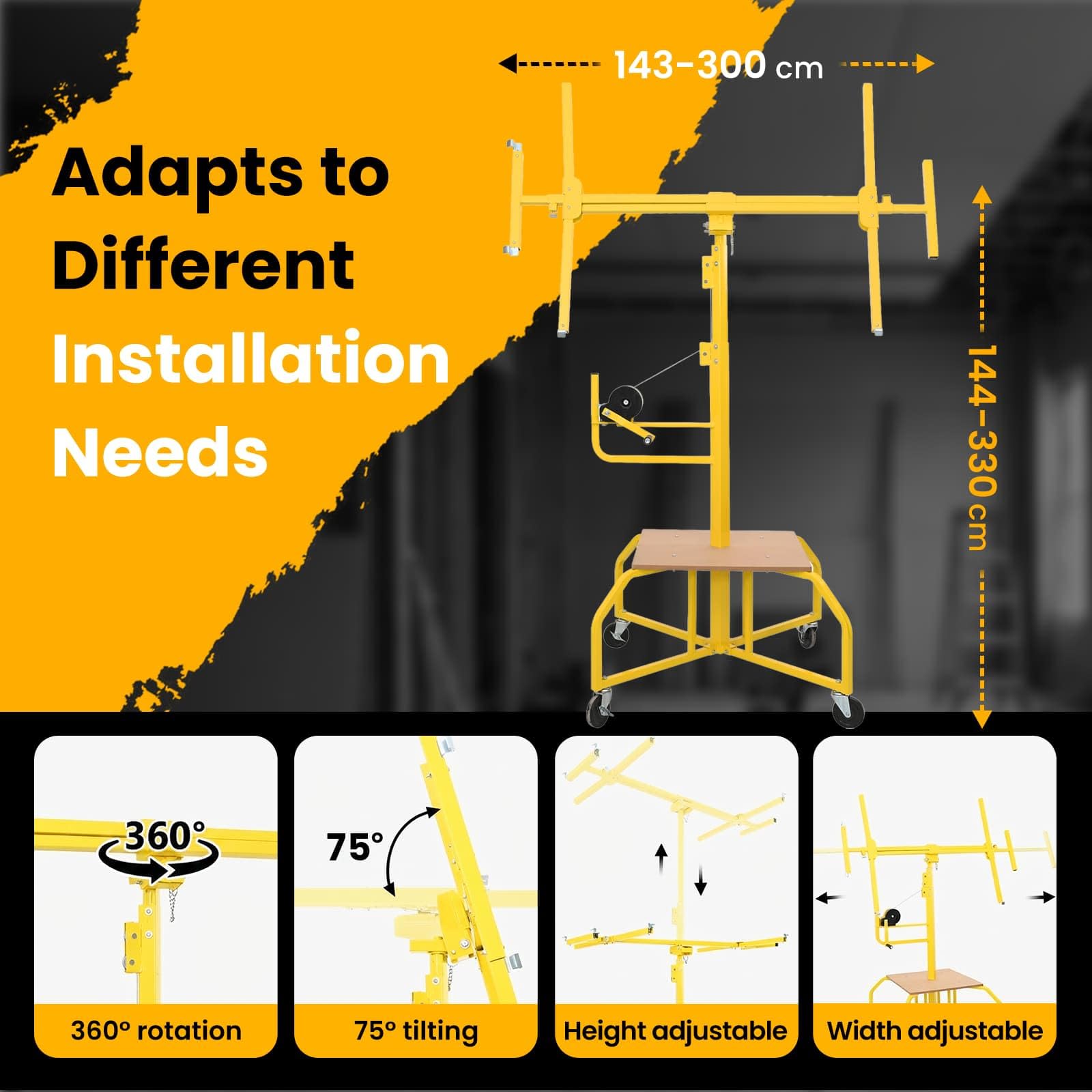 vidaXL Elevador de placa de yeso Acero Amarillo