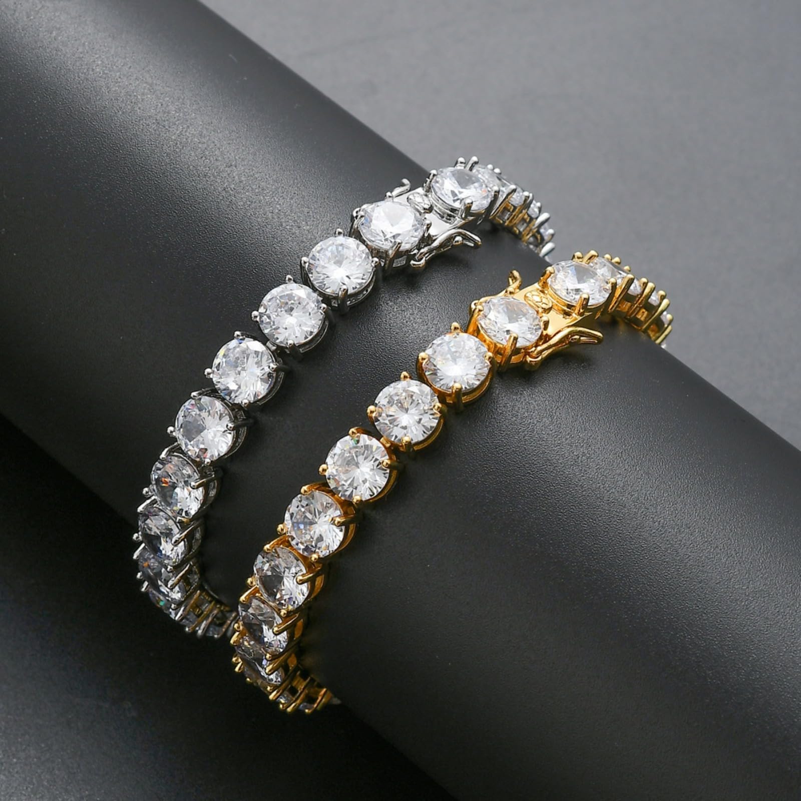 Bransoletki damskie. 8MM bransoletki tenisowe dla kobiet pozłacane 18-karatowym złotem klasyczna bransoletka z imitacją złotego diamentu okrągłe bransoletki z CZ dla kobiet ślubne bransoletki z biżute