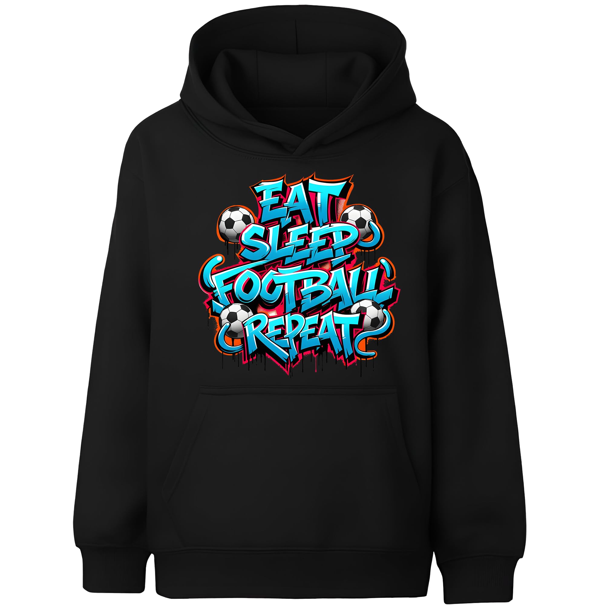 Fringoo Boys Black - Eat Football Gamer Hoodie Grey For Cotton Rich Soft Hooded Sweatshirt For Gaming Pullover Jumper With Kangaroo Pocket Age 5-13 (Uk, Age, 12 Years, 13 Years, Regular, )