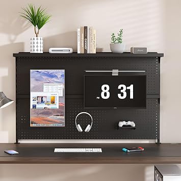 Clamp-On Metal Desk Pegboard with Dual Monitor StandNo Drilling Needed! 59x35 Inch Steel Privacy Panel with Hooks & Movable Partition, Peg Board Wall Organizer for Gaming & Office