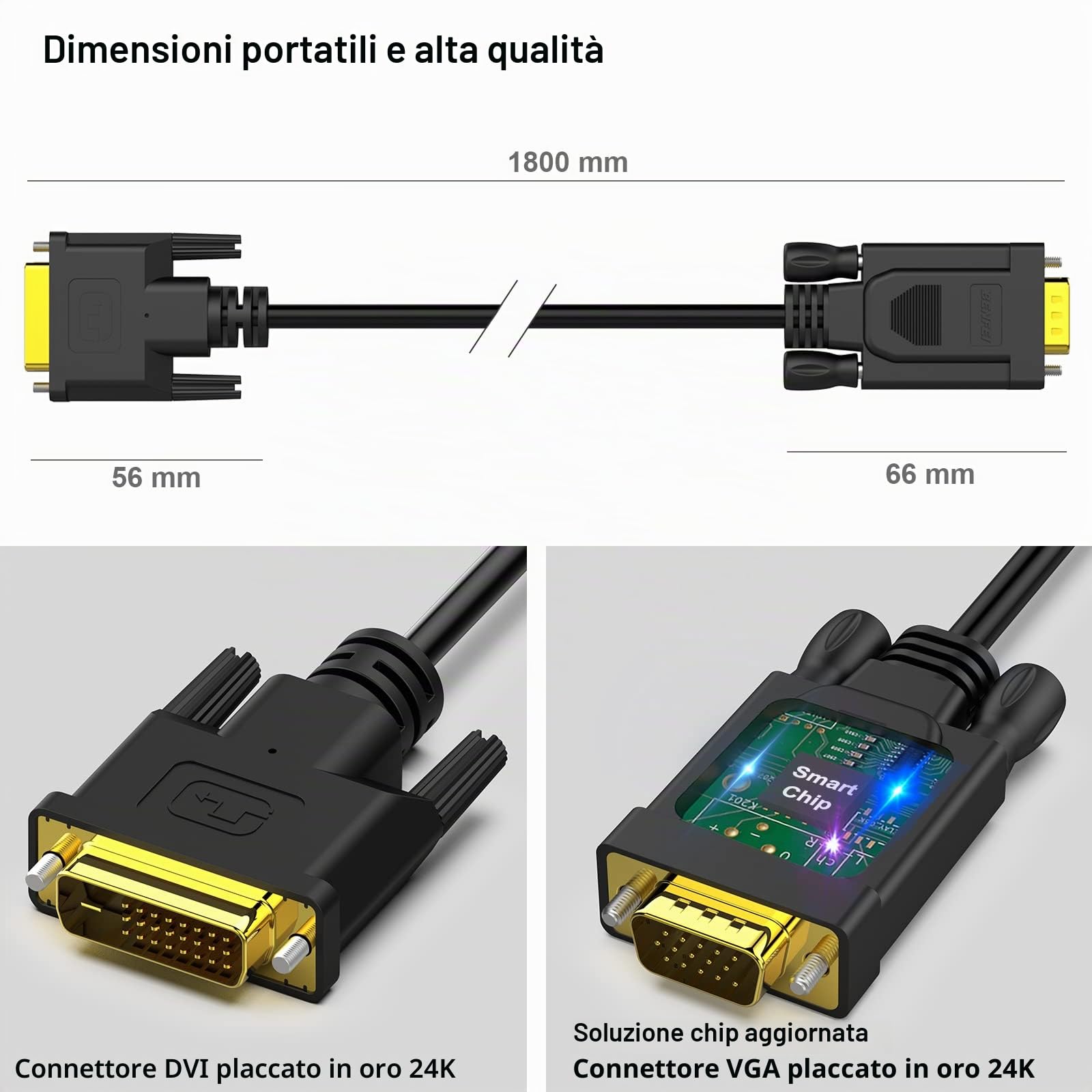 BENFEI Cavo da DVI-D a VGA, DVI-D 24+1 a VGA, maschio a maschio placcato oro cavo 1,8 metri
