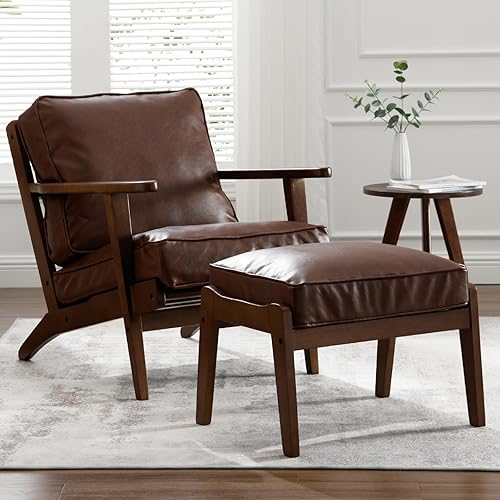 LZAREAL Mecedoras decorativas para sala de estar, silla con brazo de lectura moderna de mediados de siglo, silla tapizada de tela de lino con marco