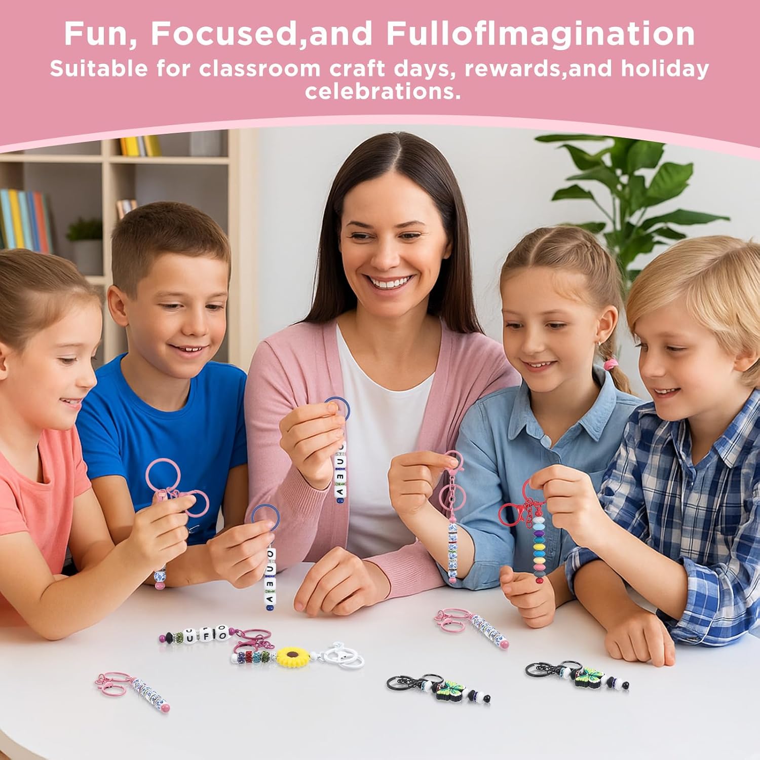 50 Pcs Beadable Keychains - 10 Colors Blank Beaded Keychain, Bead Keychains Making Bulk Kit Accessories, Beadable Keychain Bars for DIY Crafts, Jewelry and Bag Charms - Image 7