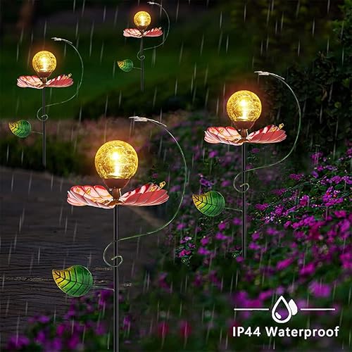Miniatura 7 de Luces solares de jardín, decoración de flores de metal, molino de viento giratorio, luces de camino de loto con bola de cristal agrietada LED,