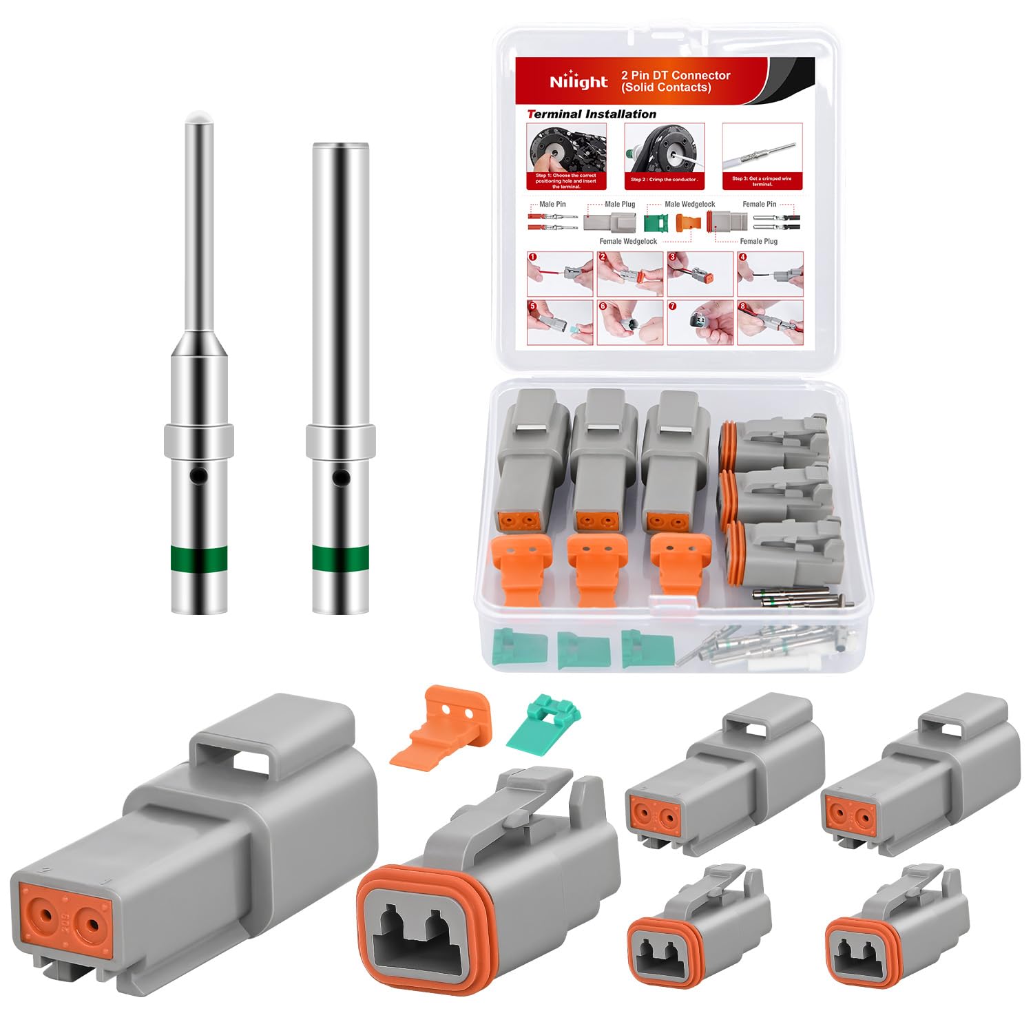 Nilight 2 PIN DT Connector Kit 3 Sets Size 16 Solid Contacts