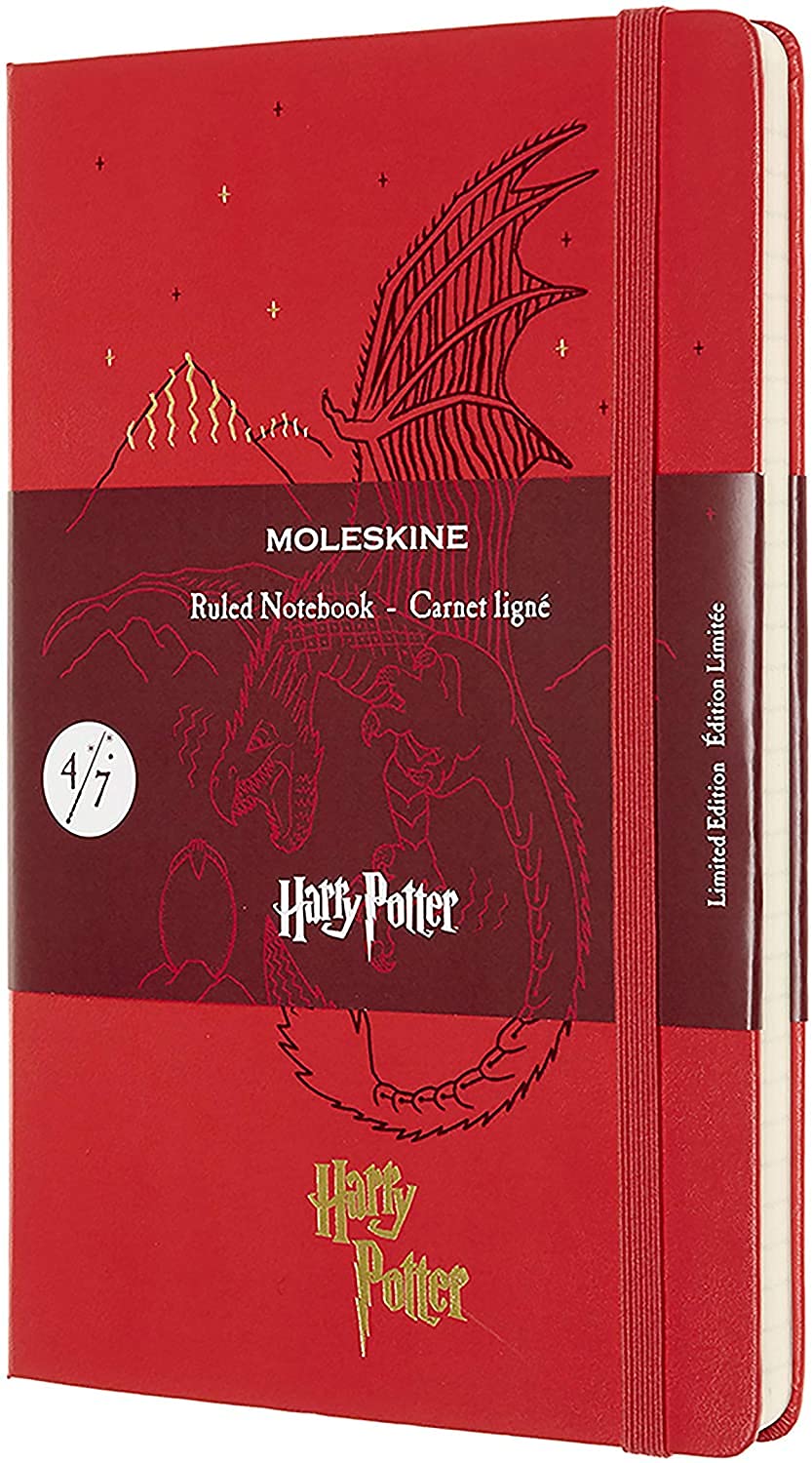Moleskine Large Size 13 x 21 cm Harry Potter Ruled Notebook, Limited Edition Notebook, Dragon Theme, Hard Cover, Colour Red, 240 Pages