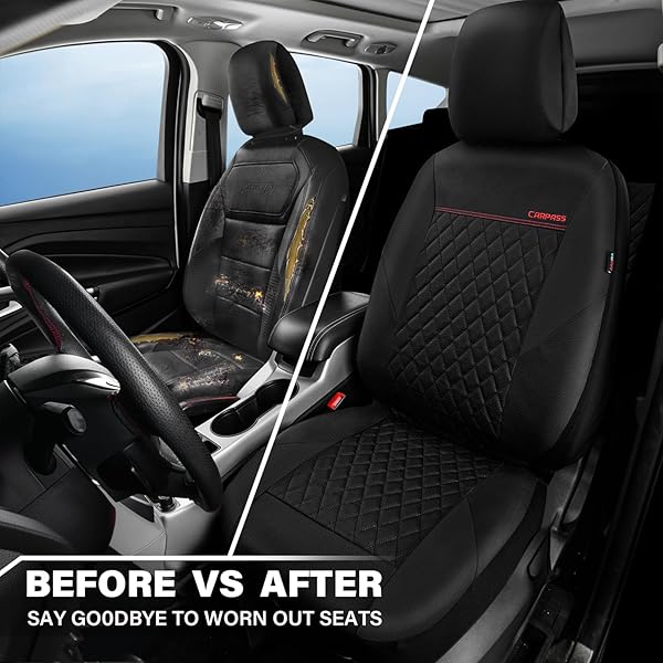 CAR PASS Quilted Leather Front Seat Covers 5