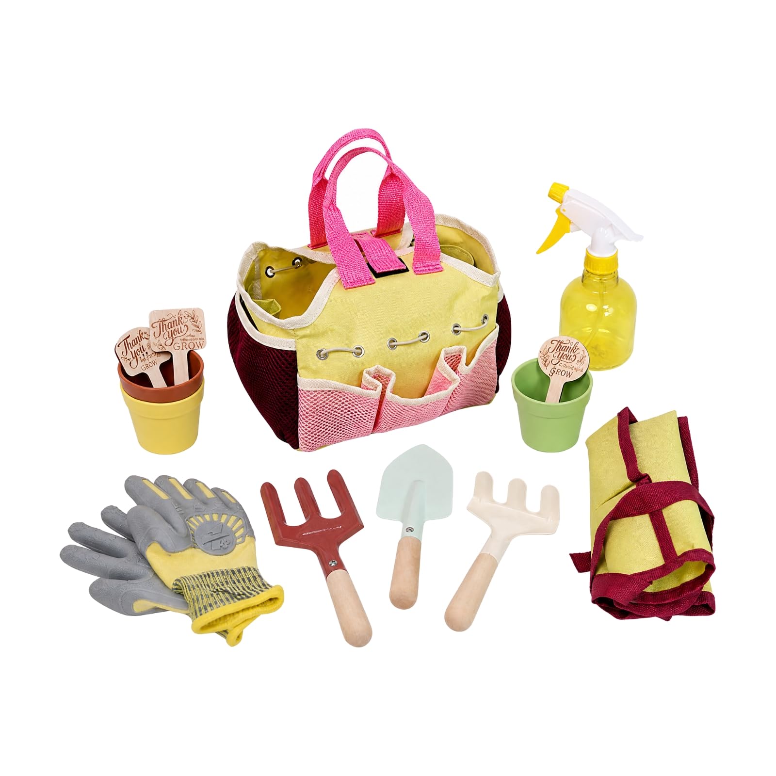 Gralara Kit di attività di Giardinaggio per Bambini con Borsa Portaoggetti Leggero Set da Giardinaggio con Grembiule e Guanti Portatile per Casa