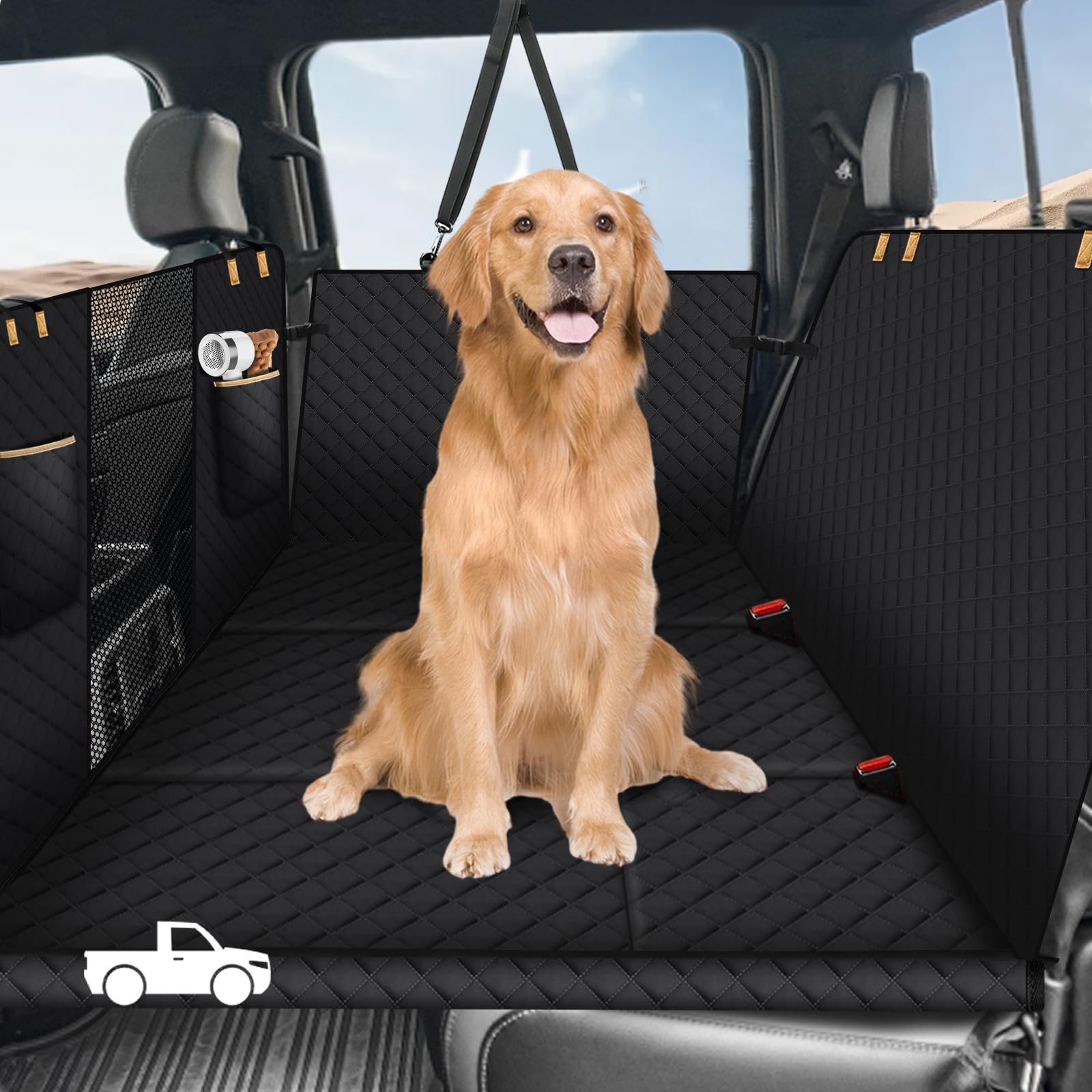 Lekeinchi Coperta per cani per auto, sedile posteriore, con sei pannelli in legno duro e cinture di sicurezza, impermeabile, antigraffio e prevenzione delle cadute, per camion, SUV, nero (L)