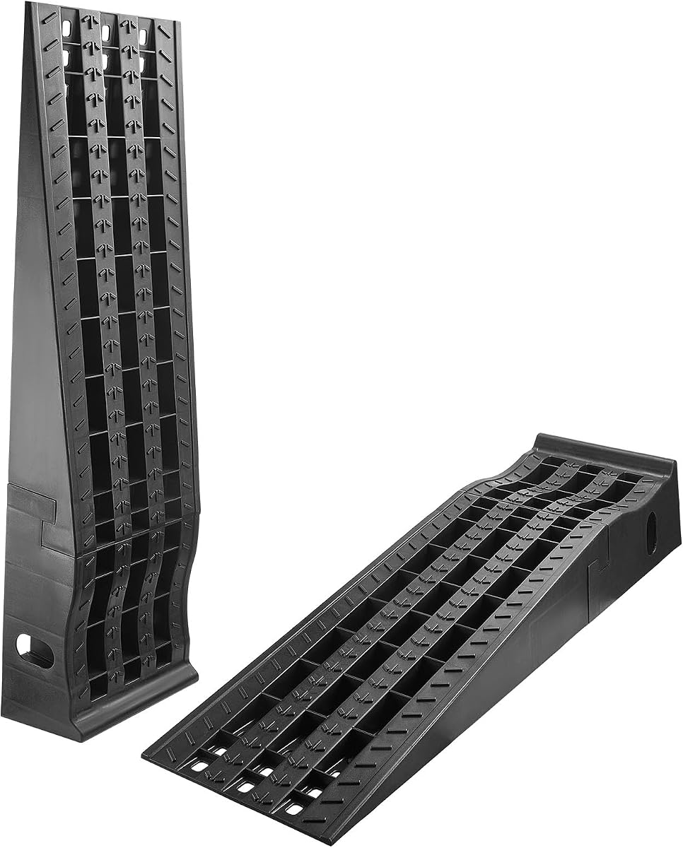 Rampas de coche VEVOR, 2 unidades de capacidad GVW de 13000 libras, altura de elevación de 6,3 pulgadas, rampas de servicio de coche portátiles de alto perfil para mantenimiento de garaje en casa y cambios de aceite, resistente para reparación de vehículos de camiones SUV, color negro
