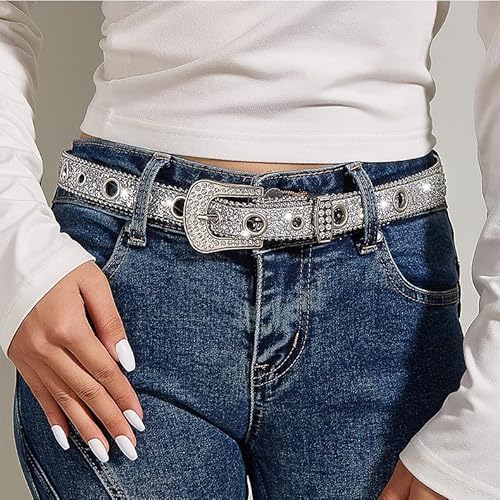 Rhinestone Belts For Women Western Cowgirl Bling Skinny Leather Belt For Jeans Pants Dresses (Fit For 27"-39") #TOP1