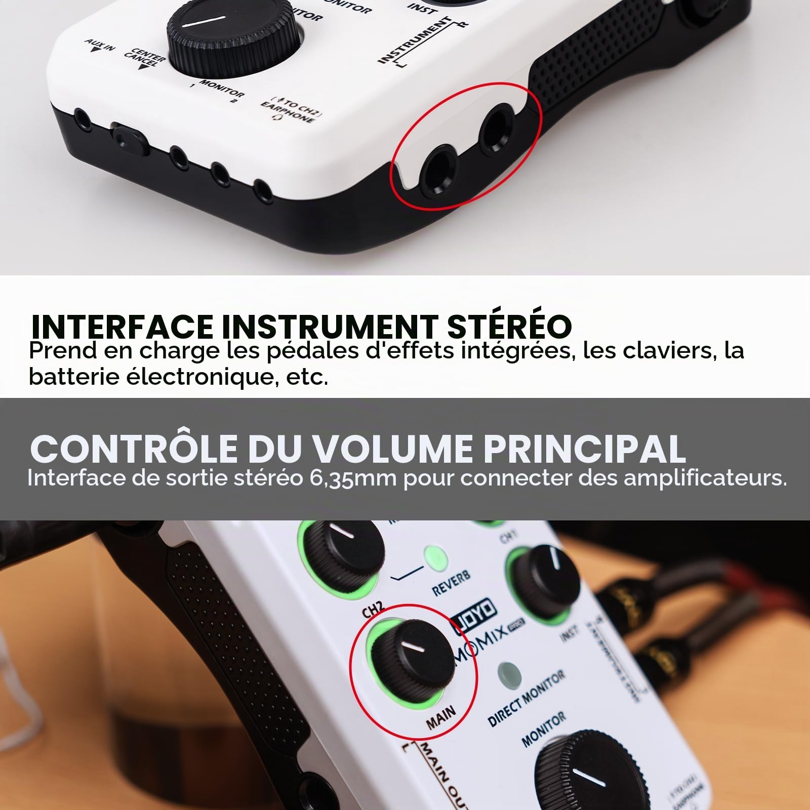 JOYO Mélangeur audio Interface audio USB Stéréo XLR + Mélangeur d'alimentation fantôme 48 V pour enregistrement en streaming en direct Podcasting Plug & Play (MOMIX PRO)