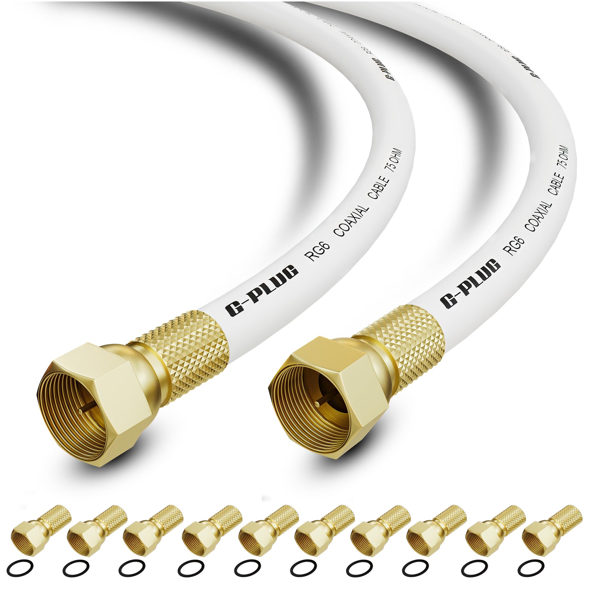 G-PLUG 30m RG6 Coaxial Cable Connectors Set – High-Speed Internet, Broadband and Digital TV Aerial, Satellite Cable Extension – Weather-Sealed Double Rubber O-Ring and Compression Connectors Black