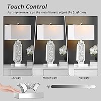 Vista 2 de Hamucd 3-Way Dimmable Touch Diamond Crushed Mirrored Bedside Table Lamps Set of 2 for Living Room with USB A+C Ports,Tall Silver Modern Bling