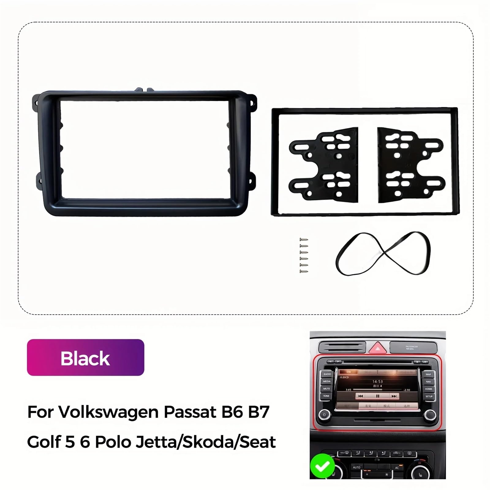 Montaje Autoradio Marco Compatible con VW Compatible Passat B6 B7 Golf 5 6 Polo Jetta Seat Altea Panel embellecedor DIN Radio estéreo de Coche Marco