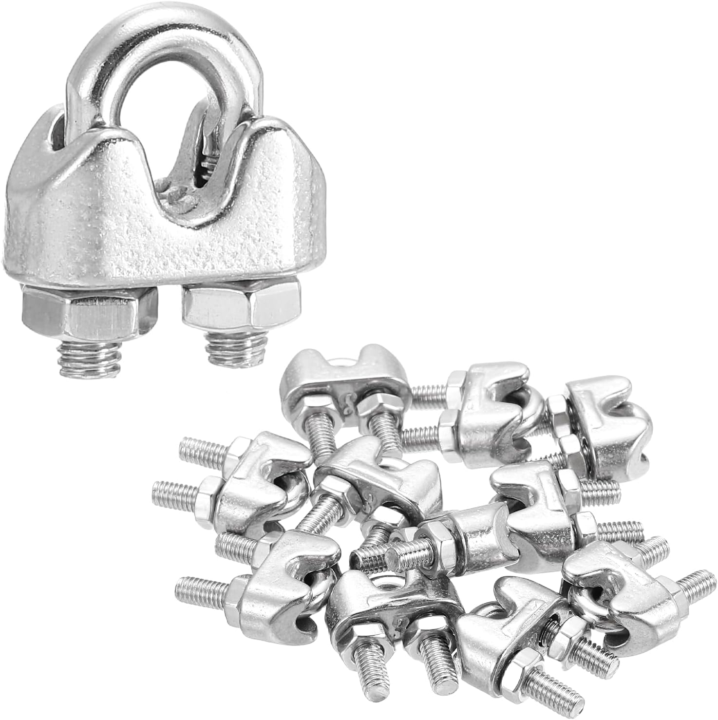 sourcing map 12Pcs Wire Rope Cable Clip Clamps 1/8 Inch M3 Small 304 Stainless Steel U Bolt Saddle Fasteners Hardware for Secure Rigging Marine Guy Line Fence Clothesline, Silver