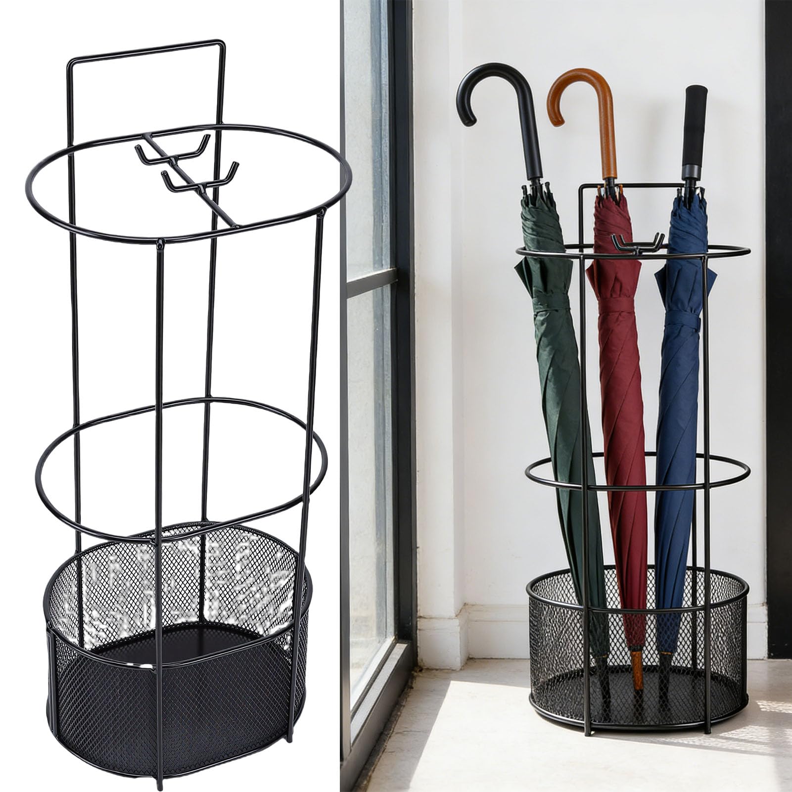 Asixxsix Portaombrelli, Portaombrelli in Metallo e Ferro di Alta qualità con Design a Rete Cava per il Drenaggio Dell'acqua, Organizzatore Indipendente per L'ingresso di Casa e Ufficio,