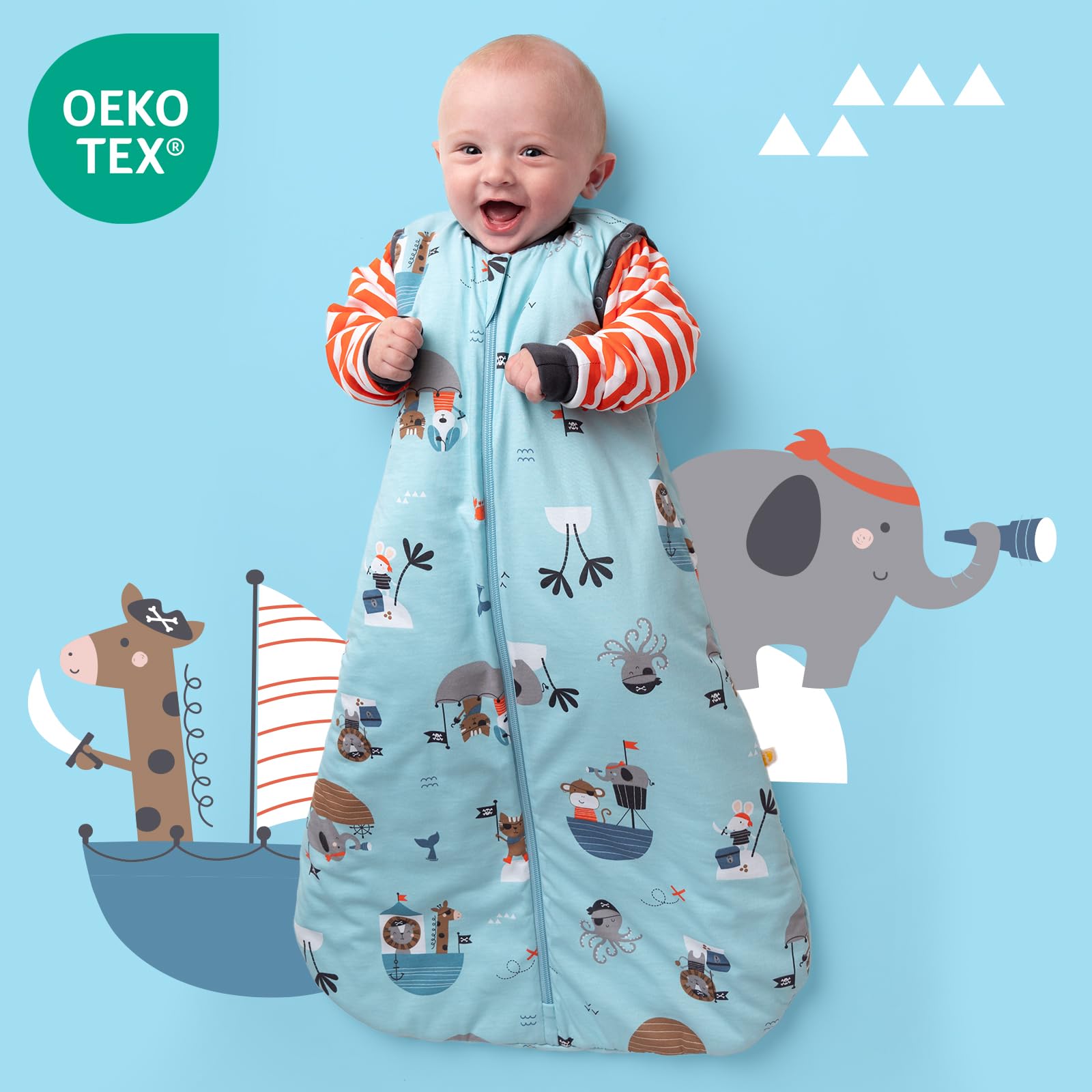 schlummersack Slumbersac Sacco nanna Tog 2.5 150 cm Pirata | Sacco a pelo bambini 6-10 anni cotone | Sacco nanna annuale maniche rimovibili