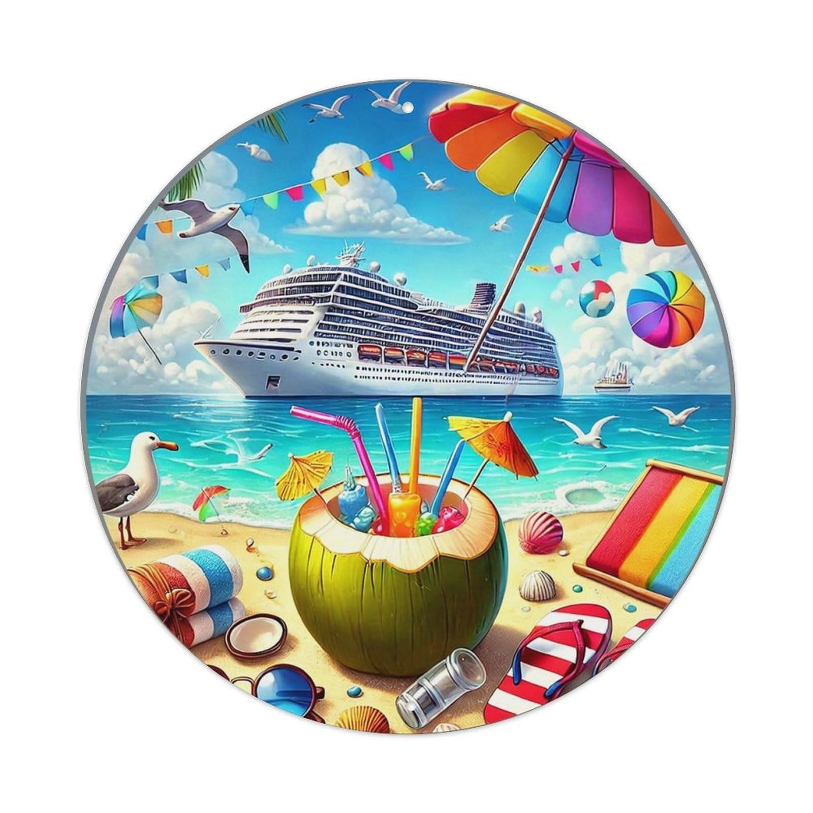 Beach Cruise Coconut Drink Umbrella Metal Tin Sign Plaque