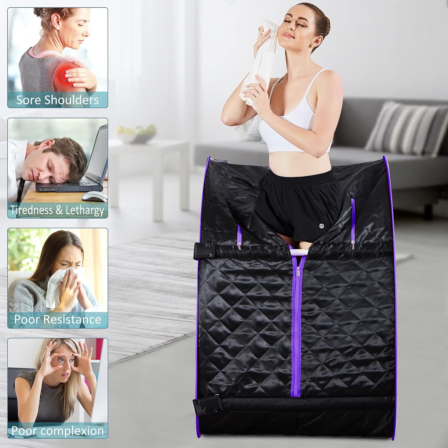 OppsDecor Steam Sauna Spa Portable Foldable Personal Indoor Sauna Tent Pot for Therapeutic Reduce Stress Fatigue with Remote Chair Indoor Home