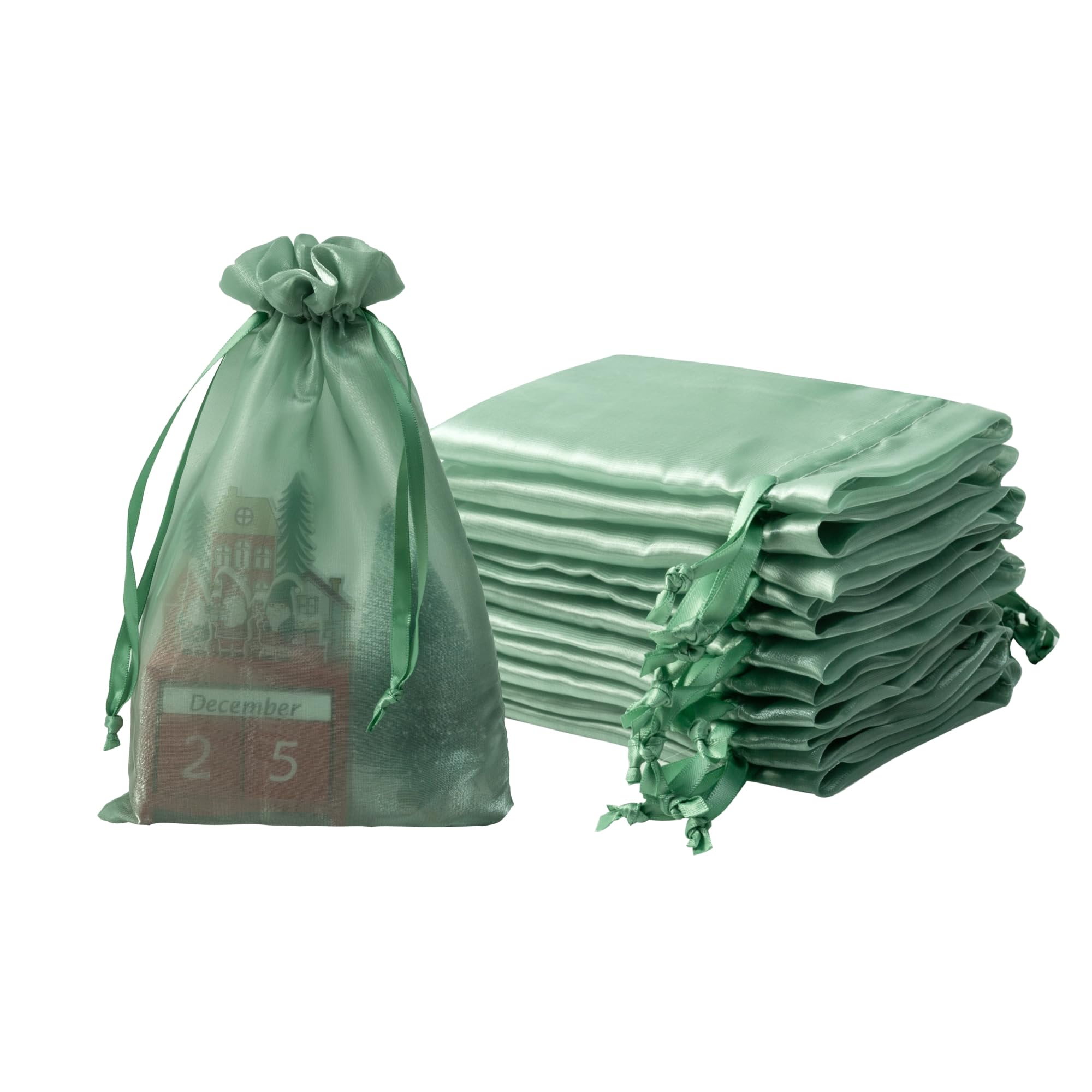 QIANF 20 Pcs Sage Green Small Organza Bags 6X9 inch for Wedding Favors with Drawstring, Mini Mesh Gift Bags Jewelry Pouch for Candy Bridal Shower