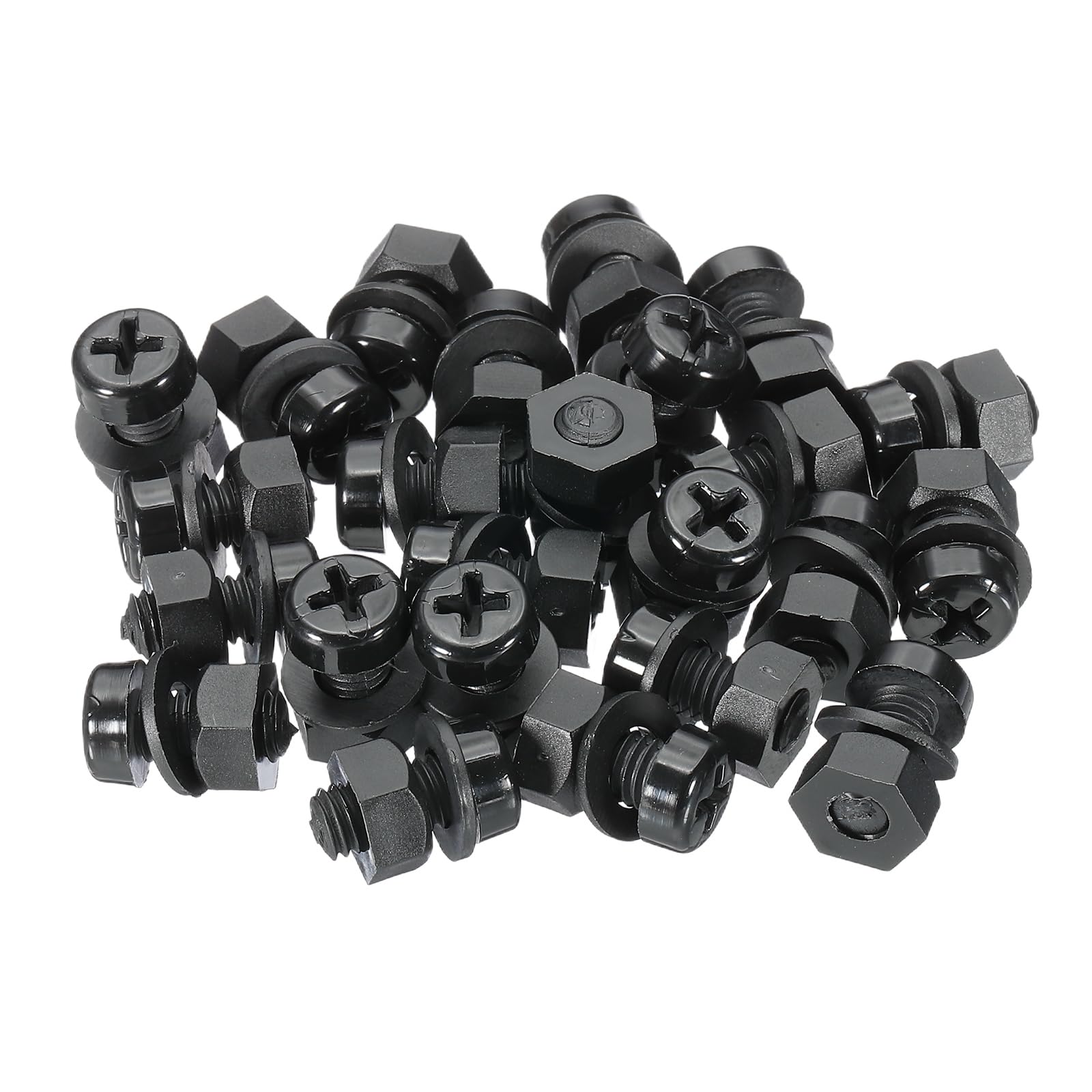 PATIKIL M6x12mm Black Nylon Bolts Plastic Nuts Full Thread Head Screws, 24 Pcs, M6*12mm