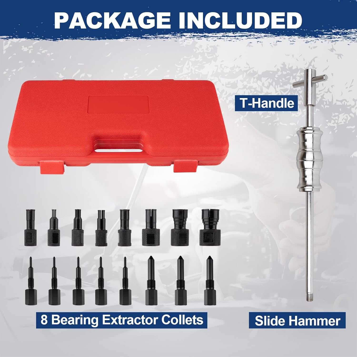 jiouxip 18PCS Blind Hole Collet Bearing Puller Set, Bearing Puller Set and Slide Hammer with Expandable Collets 8-32MM Insert Bearing Remover Set Tool for Automobiles, Motorcycles, Machinery