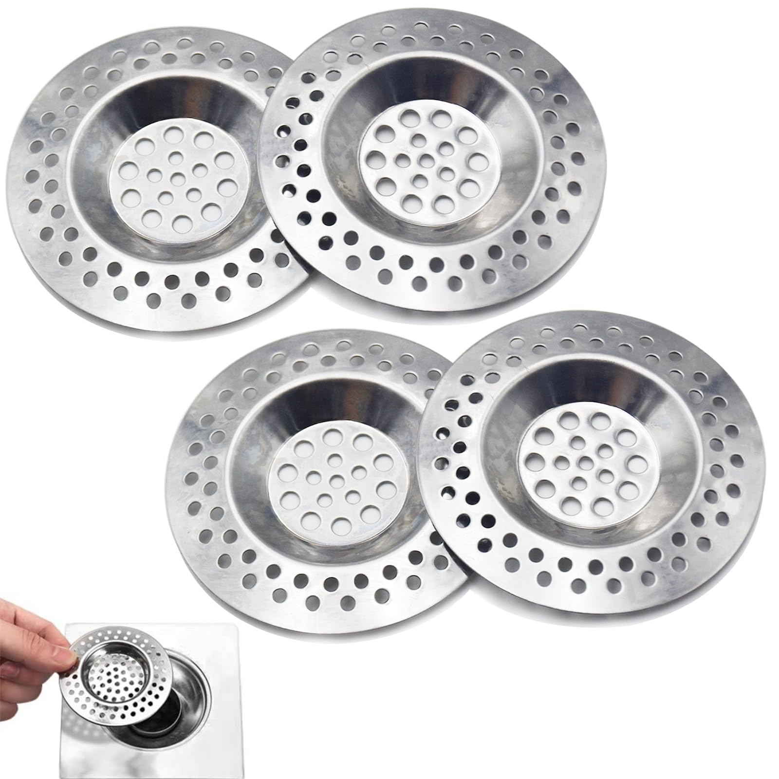 4 Filtri Per Lavello In Acciaio Inox - Diametro 7 Cm, Anti-intasamento, Per Cucina E Bagno - Foto 6