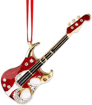 Guitar Ornaments for Christmas Tree - Metal Guitar Christmas Ornaments Red Music Ornament Xmas for Rock Band Music Lovers