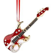 Guitar Ornaments for Christmas Tree - Metal Guitar Christmas Ornaments Red Music Ornament Xmas for Rock Band Music Lovers