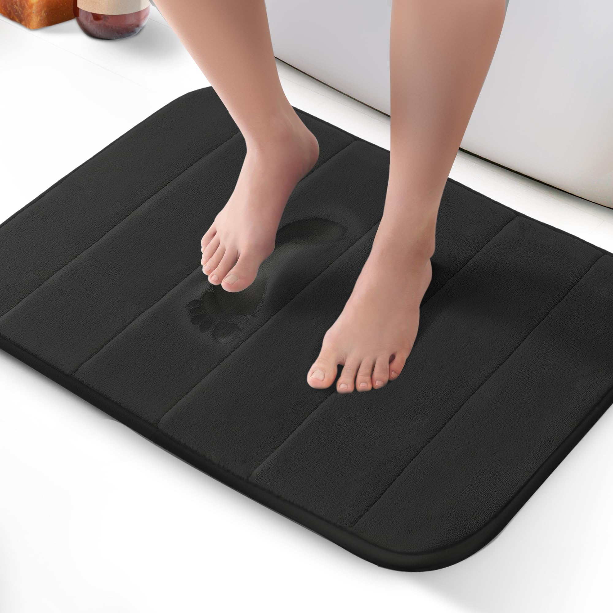 Keplin 50X60Cm Memory Foam Bath Mat Ultra SoftHighly AbsorbentNon SlipMachine WashableBlack from B&Q
