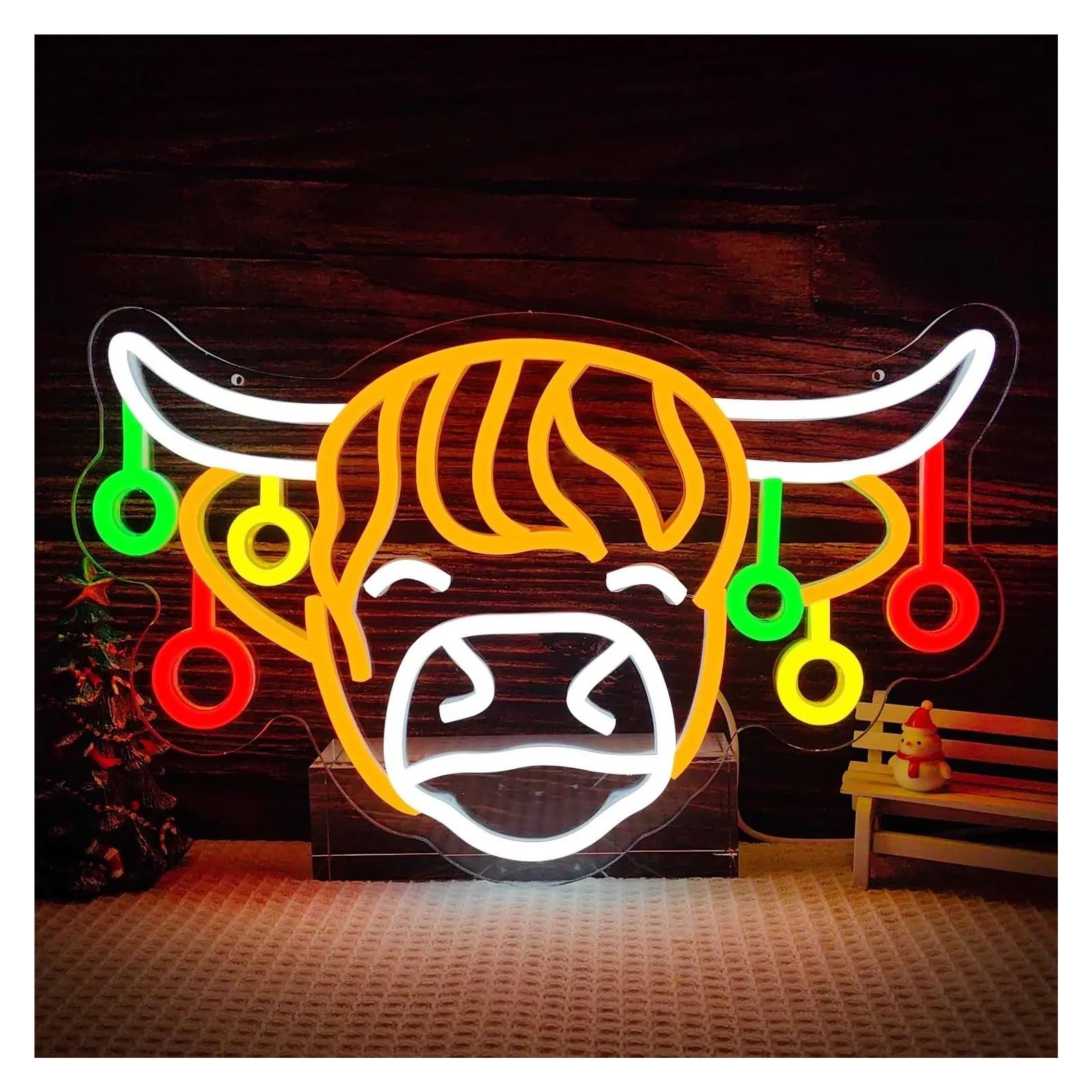 RONGCH Hanging Art Signs Cow Neon Sign USB Dimmable Colorful Lights Wall Decor for Bedroom Kids Room Holiday Party Decor 41.8x26cm