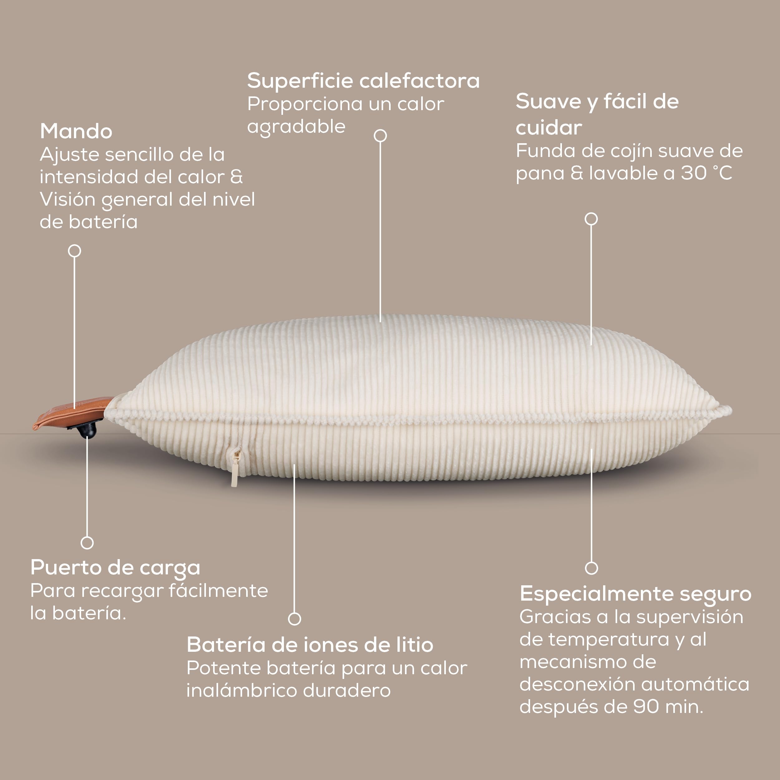 Beurer Heaty Almohadilla eléctrica, almohadilla eléctrica inalámbrica, con mecanismo de desconexión automática y 3 niveles de temperatura, con rápido calentamiento, blanco