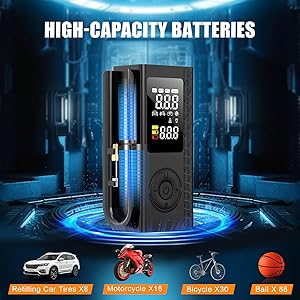 Tire Inflator Portable Air Compressor, 150PSI Cordless Air Pump For Car Tires, Bike Pump, Motorcycle, Balls with Digital Pressure Gauge, LED Light and Auto Shut-Off Function, Car Accessories, Black