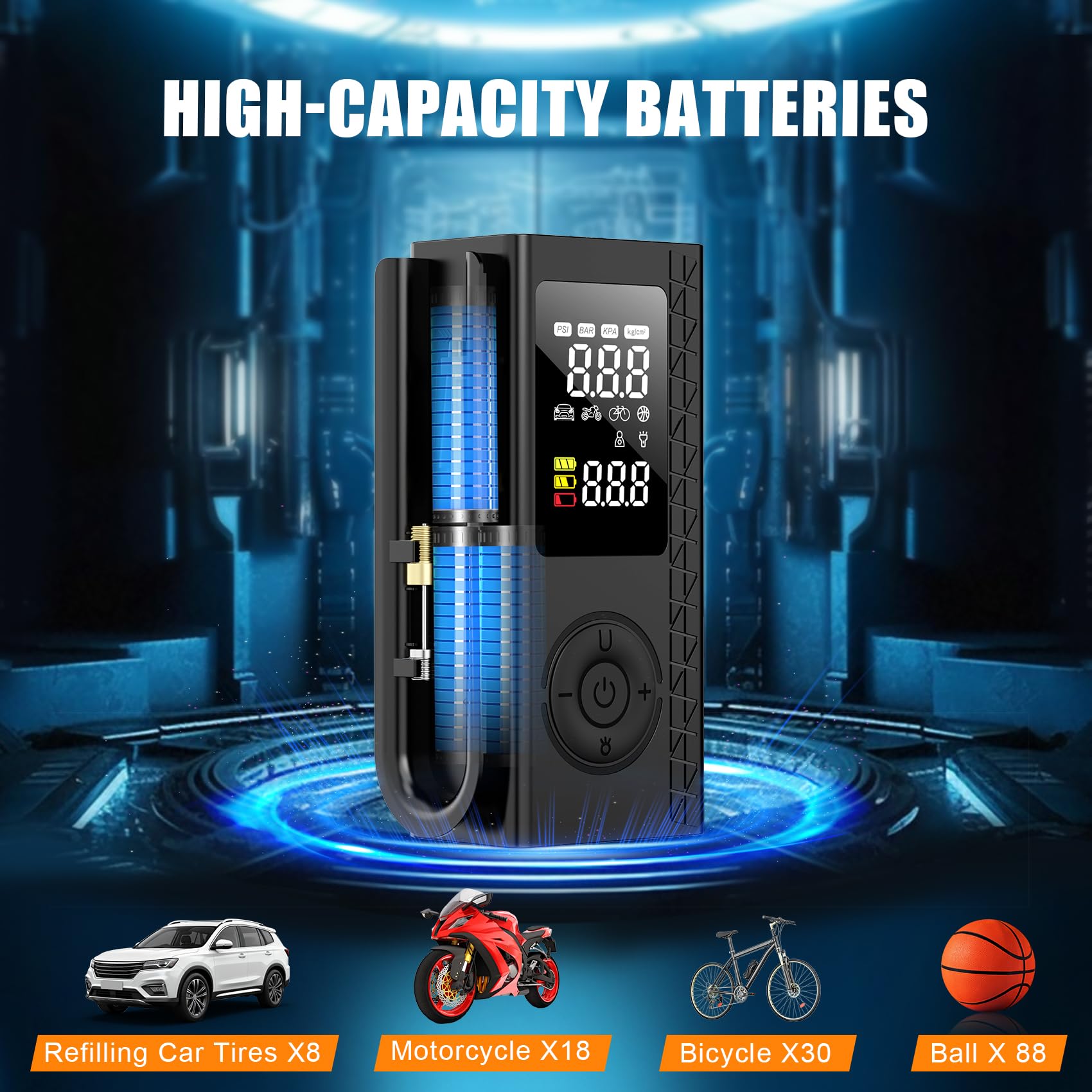 Tire Inflator Portable Air Compressor 150PSI Cordless Air Pump For Car Tires Bike Pump Motorcycle Balls with Digital — view 2