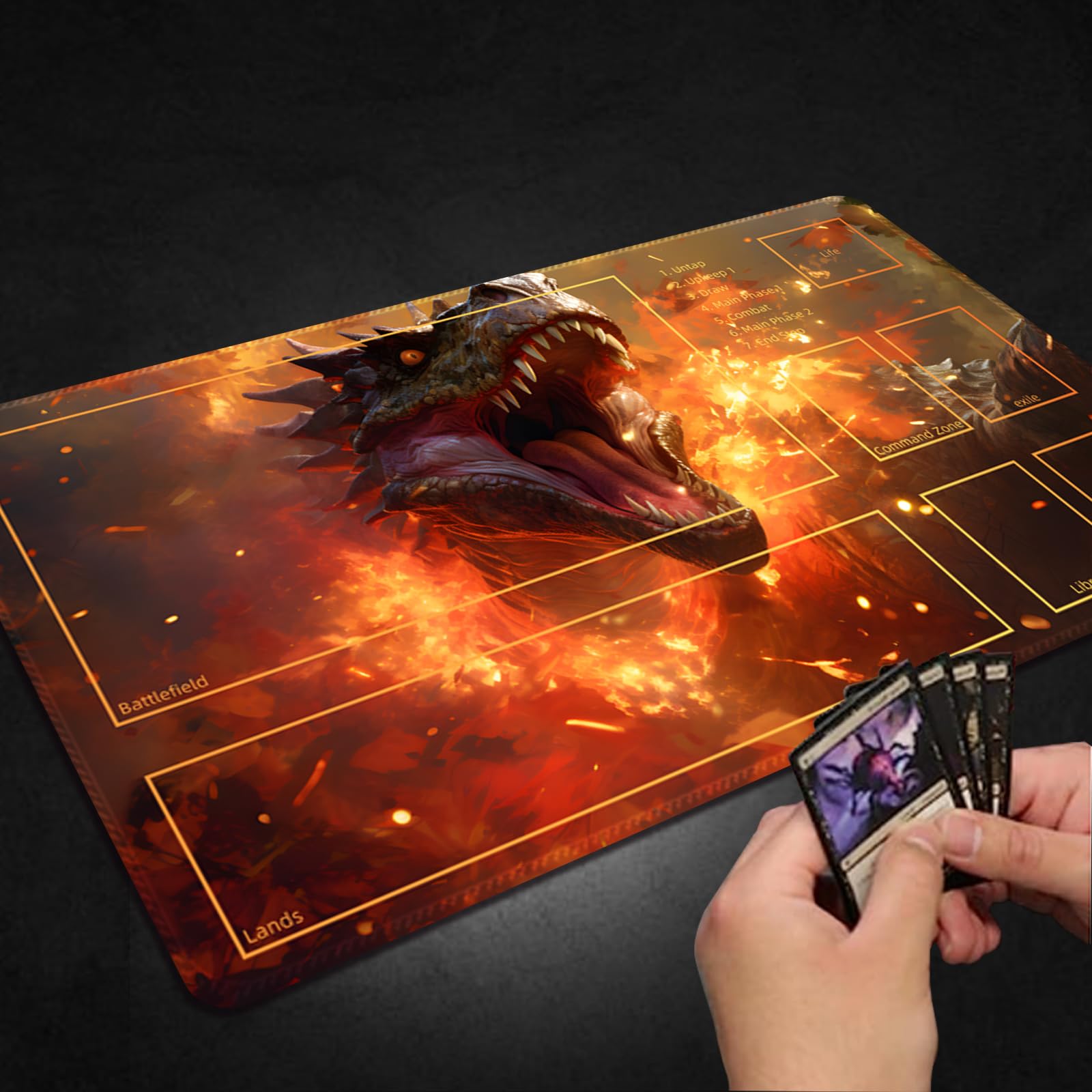 Malqiqi Tapete De Juego Para MTG 24x14 Pulgadas: Alfombrilla Antideslizante Para Cartas TCG, Magic, Yugioh, Pokemon - Incluye Bolsa De Almacenamiento