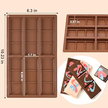 Chocolate Bar Molds for Dubai Pistachio, 2 Pack Square Chocolate Mold | Silicone Molds for Chocolate,Knafeh Thick Stuffed Candy, Non Stick,Break Apart 6 Cavities Deep Chocolate Molds