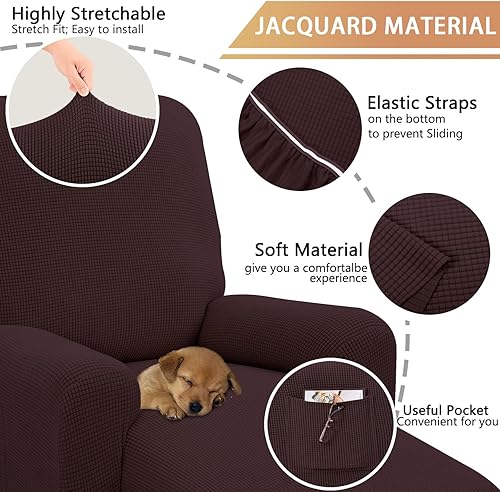 Miniatura 4 de U-NICE HOME Fundas para silla reclinable, 4 piezas, fundas para silla jacquard elásticas (reclinable, chocolate)