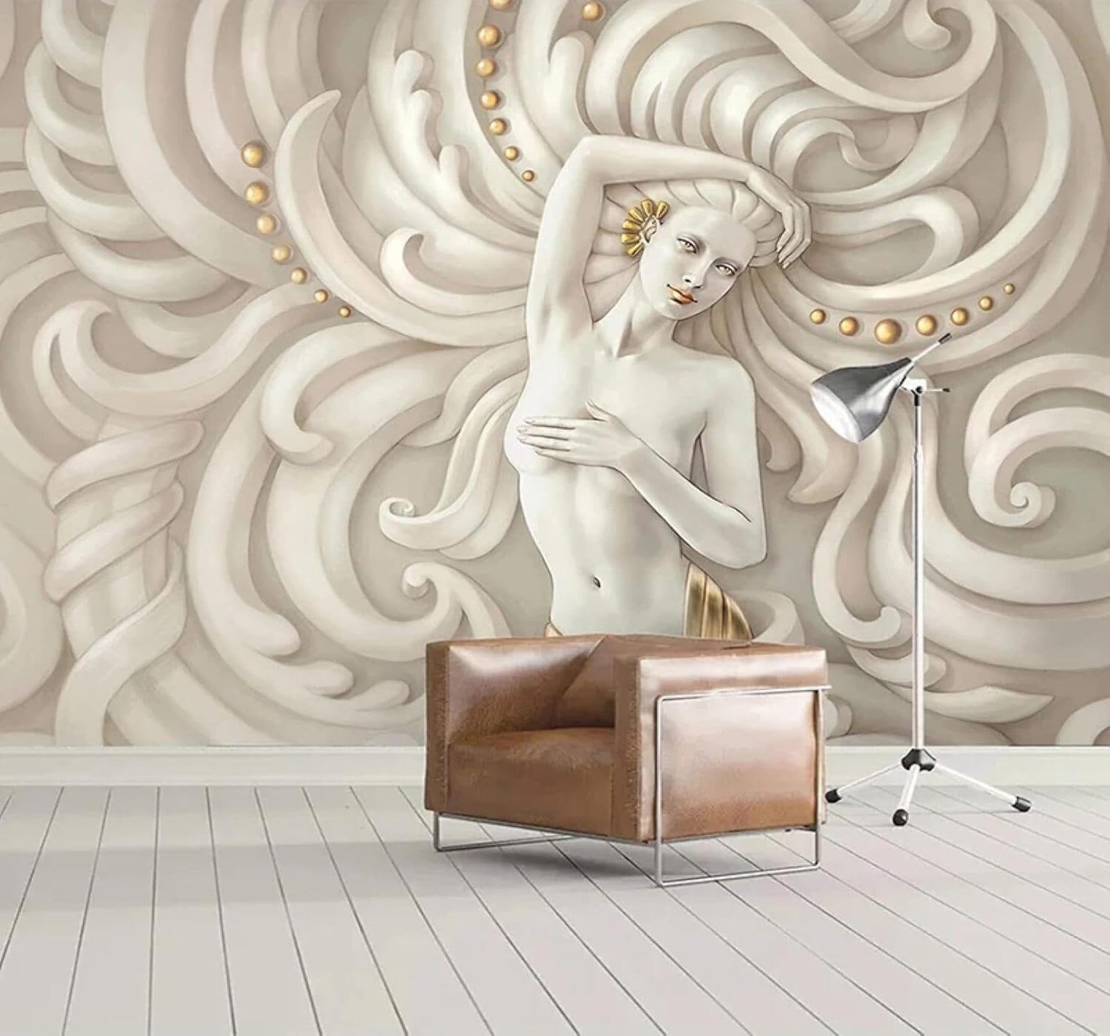 Tzxztt Creative Relief Female Sculpture Art Modern 3D Wallpaper Premium Textured Silk Neutral Tones Material Ideal for Living Room Bedroom-250cm×170cm